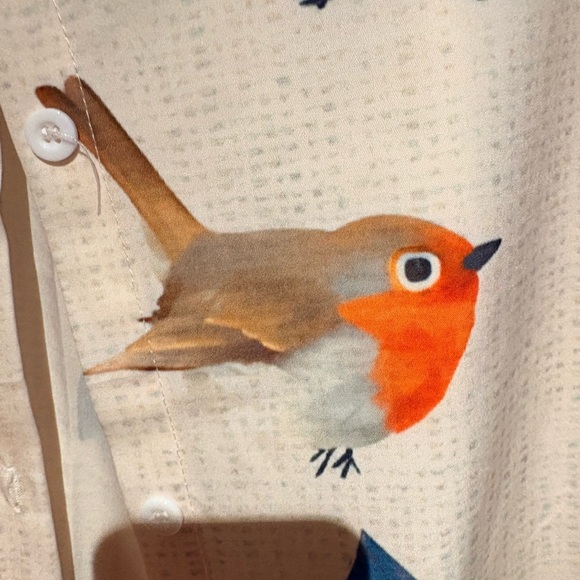 Bird Print Long-Sleeve Shirt - White with Multicolor Birds - Picture 5 of 12